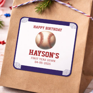 First Year Down Baseball 1st Birthday Party Square Sticker