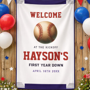  First Year Down Baseball 1st Birthday Welcome Banner