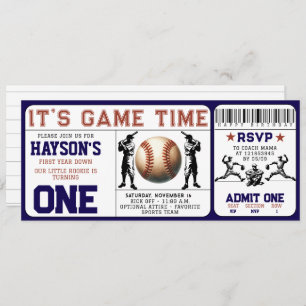 First Year Down Baseball Ticket 1st Birthday Invitation