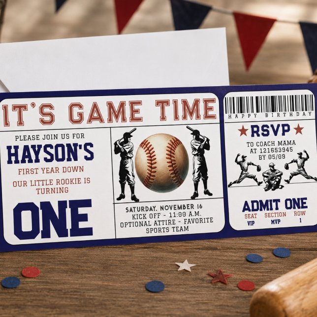 First Year Down Baseball Ticket 1st Birthday Invitation (First Year Down Baseball Ticket 1st Birthday Invitation)