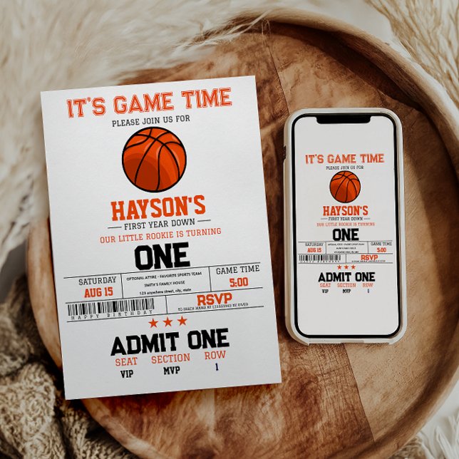 First Year Down Basketball 1st Birthday Party Invitation (Creator Uploaded)