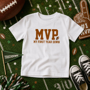First Year Down Football 1st Birthday Baby Toddler T-Shirt