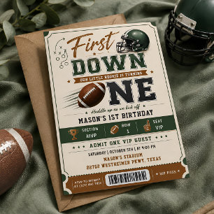 First Year Down Football 1st Birthday Invitation