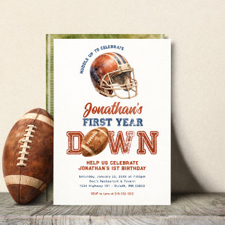First Year Down Football 1st Birthday Invitation