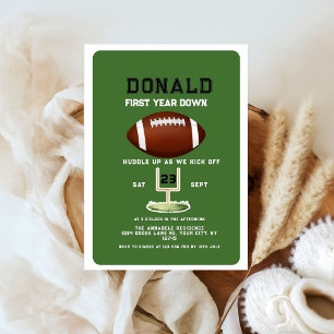 First Year Down Football 1st Birthday  Invitation