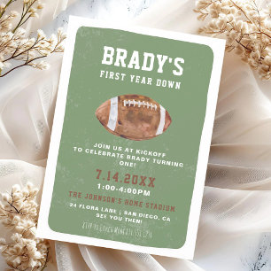 First Year Down Football 1st Birthday Invitation