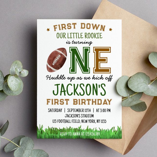 First Year Down Football 1st Birthday Invitation (Creator Uploaded)