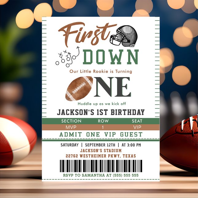 First Year Down Football 1st Birthday Invitation (Creator Uploaded)