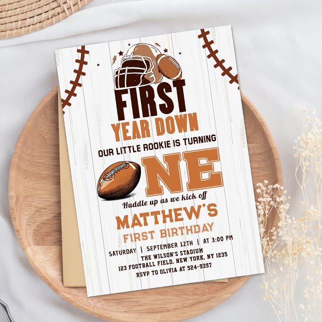 First Year Down Football 1st Birthday Invitation (Creator Uploaded)