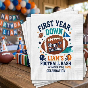 First Year Down Football 1st Birthday  Napkin