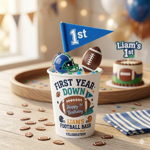 First Year Down Football 1st Birthday  Paper Cups