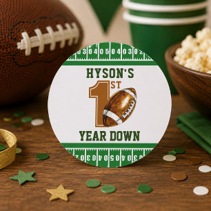 First Year Down   Football 1st Birthday Party Classic Round Sticker