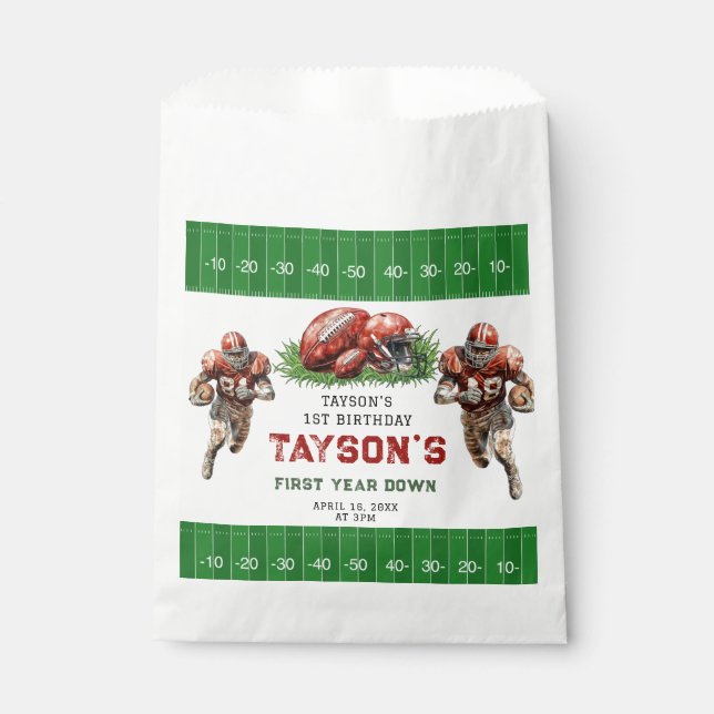 First Year Down Football 1st Birthday Party Favour Bags (Front)