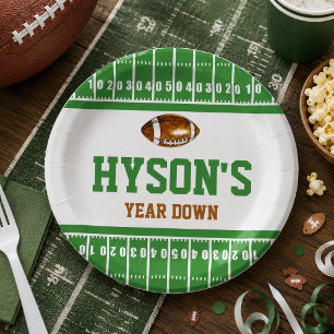 First Year Down Football 1st Birthday Party Paper Plate