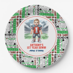 First Year Down Football 1st Birthday Party Paper Plate