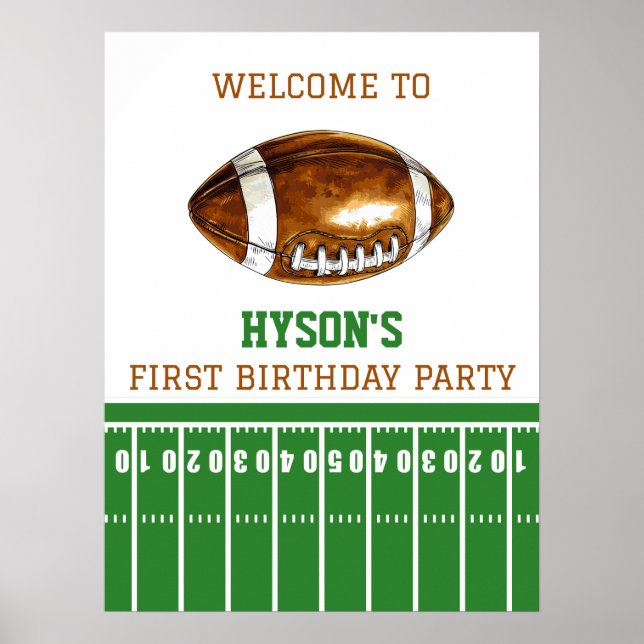 First Year Down | Football 1st Birthday Party Poster (Front)