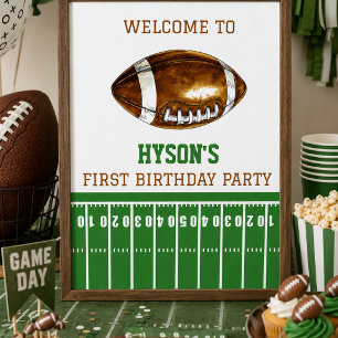 First Year Down Football 1st Birthday Party Poster
