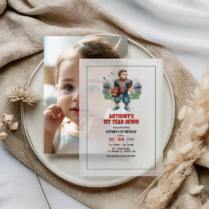 First Year Down Football 1st Birthday Party Vellum Invitations