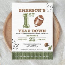 First Year Down Football Birthday Invitation, 2nd