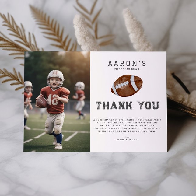 First Year Down Football Birthday Party Thank You Card (Creator Uploaded)