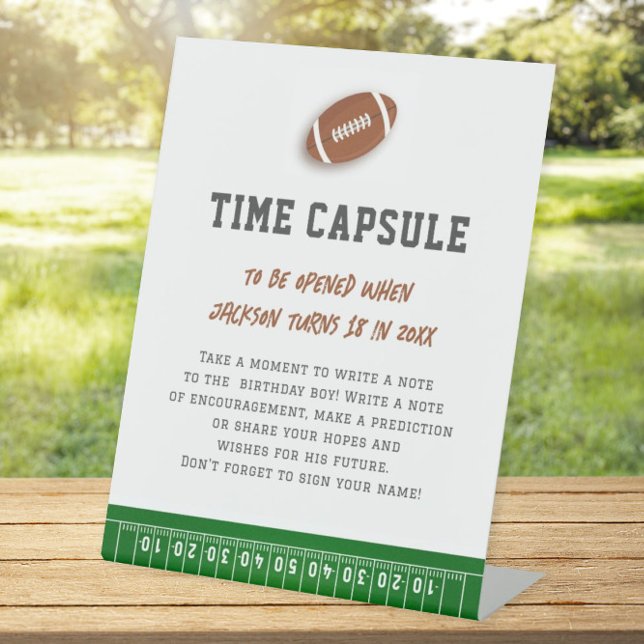 First Year Down Football Birthday Time Capsule Pedestal Sign (Creator Uploaded)