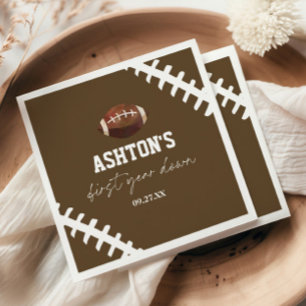 First Year Down Football Brown 1st Birthday Party Napkin