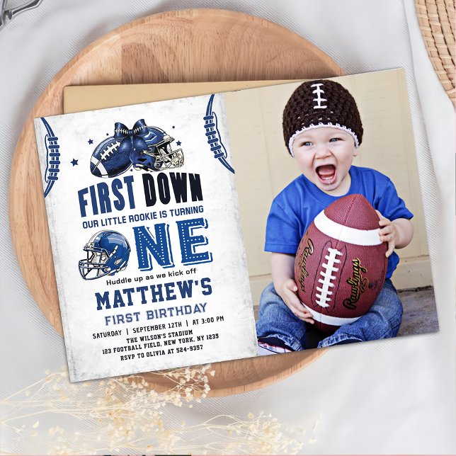 First Year Down Football First Birthday Photo Invitation (Creator Uploaded)