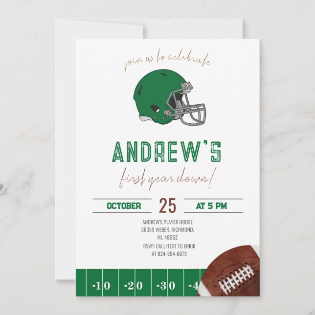 First Year Down Football Invitation (Front)