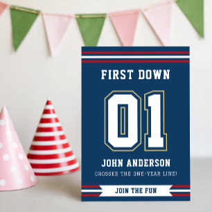 First Year Down Football Sports 1st Birthday Party Invitation