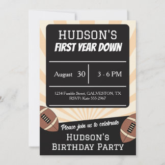 First Year Down Football Sports Boys 1st Birthday Invitation