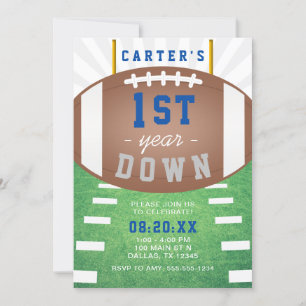 First Year Down Football Theme 1st Birthday Party Invitation