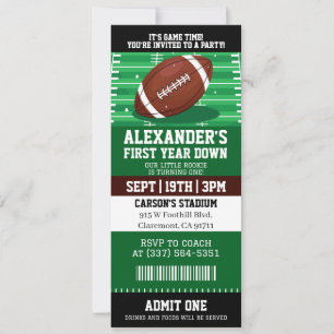 First Year Down Football Ticket 1st Birthday Party Invitation