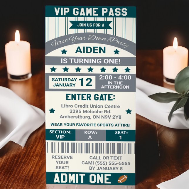 First Year Down! Football Ticket Birthday Invitation (Creator Uploaded)