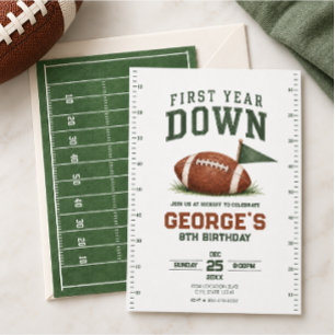 First Year Down Green Football Birthday Invitation