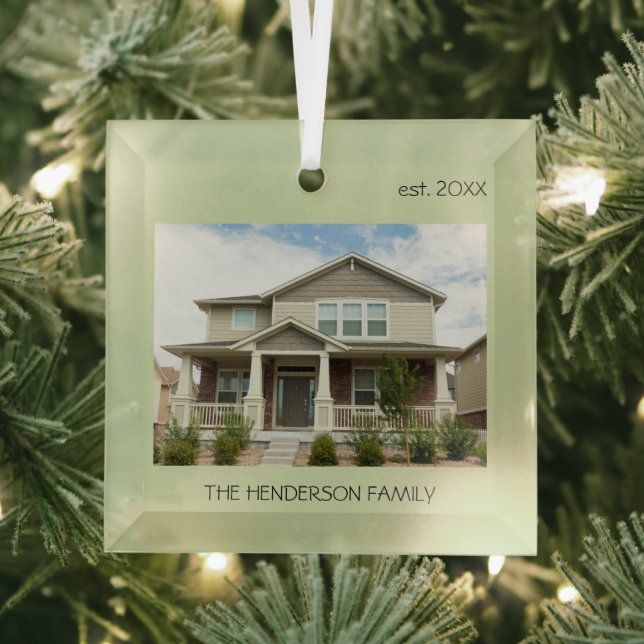 First Year Home Photo Modern Green Glass Ornament (Insitu)