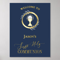 FirstHoly Communion gold foil details welcome sign