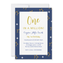 Firsty birthday invitation blue and gold stars