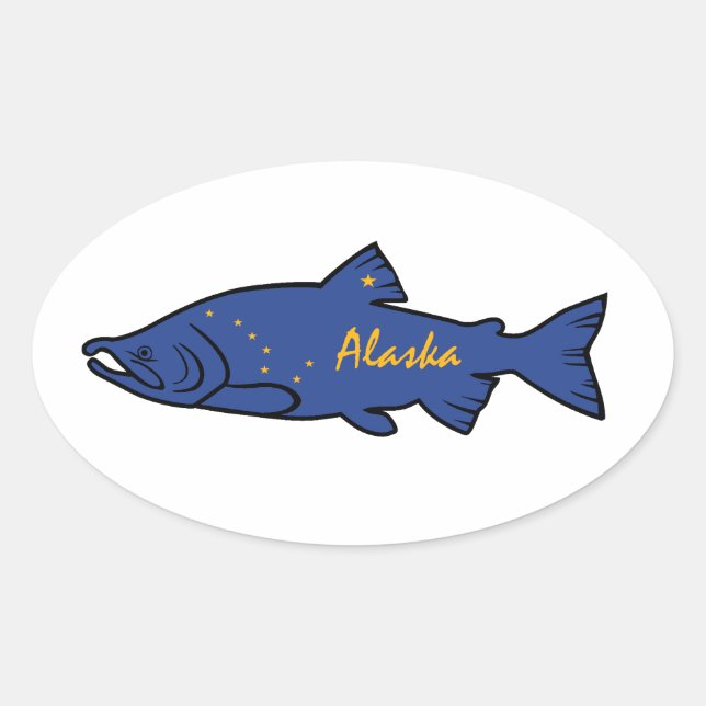 Fish Alaska Salmon Oval Sticker (Front)