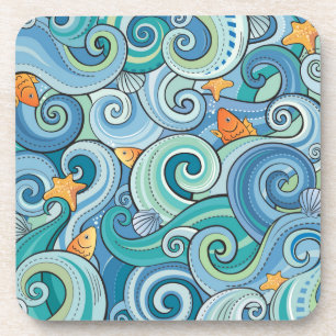 Fish Among The Waves Pattern Coaster