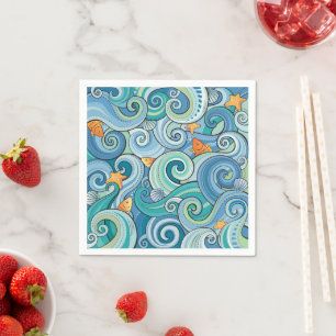 Fish Among The Waves Pattern Napkin