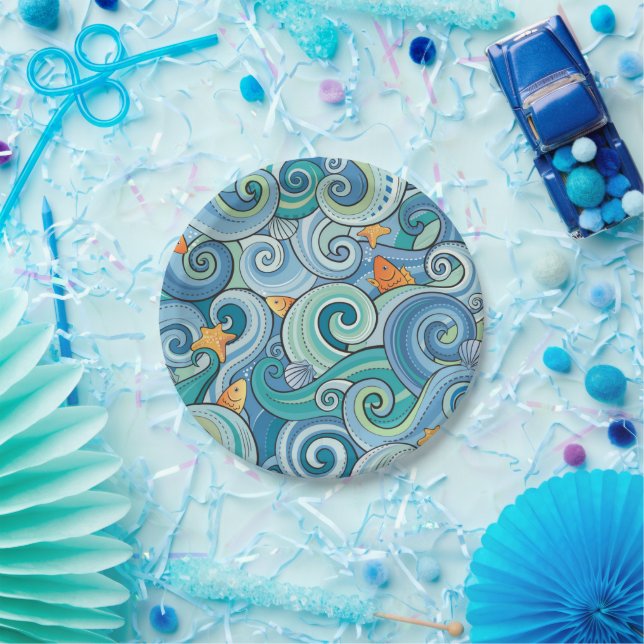 Fish Among The Waves Pattern Paper Plate (Party)