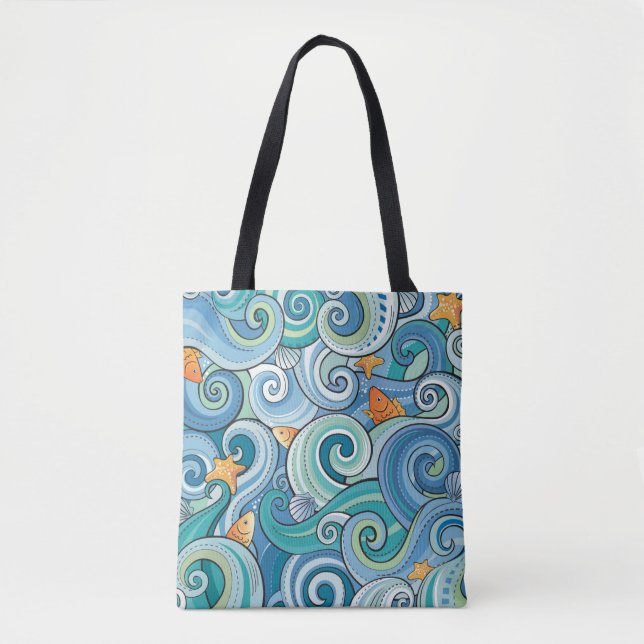 Fish Among The Waves Pattern Tote Bag (Front)
