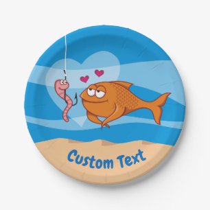Fish and Bait in Love Paper Plate