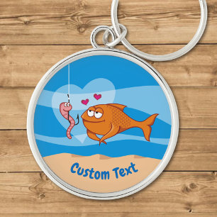 Fish and Bait in Love Premium Round Keychain