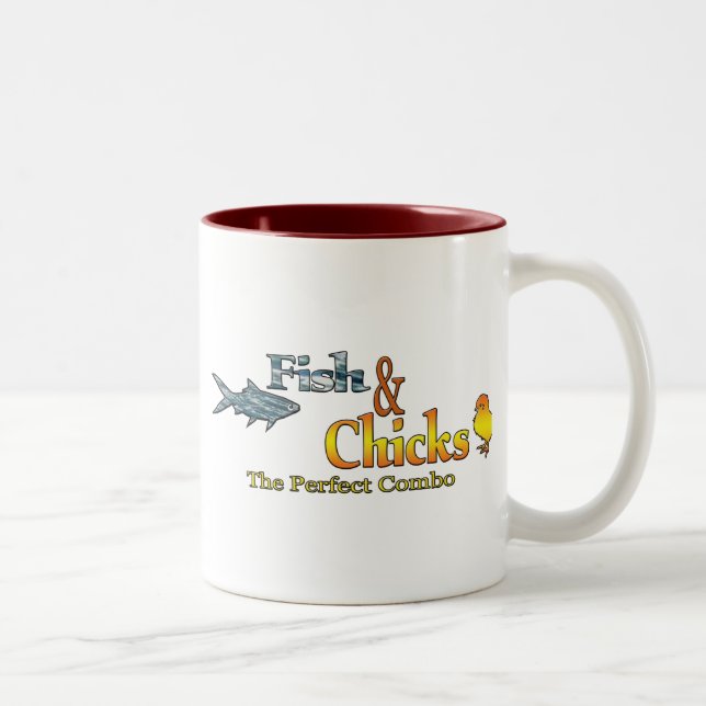 Fish and Chicks Funny Fishing Two-Tone Coffee Mug (Right)