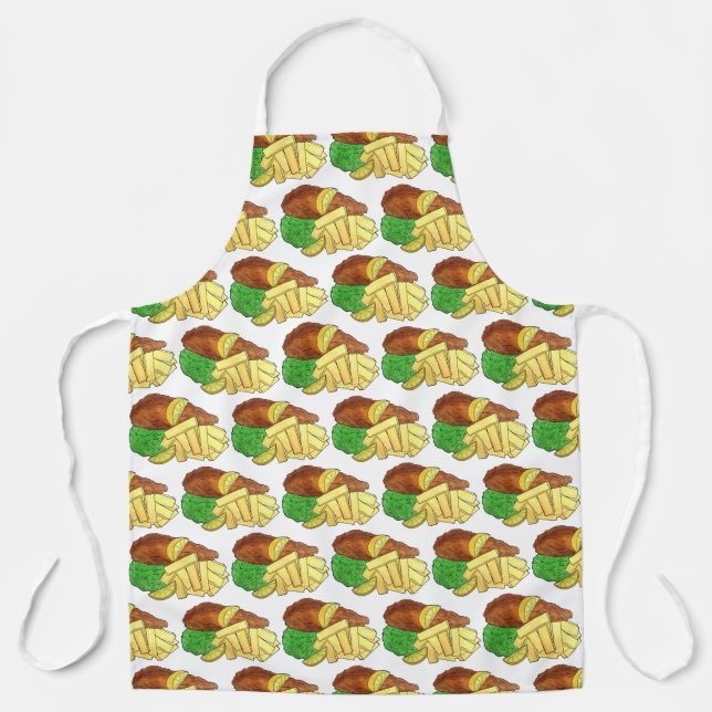 Fish and Chips Peas British Pub Chip Shop Takeaway Apron (Front)