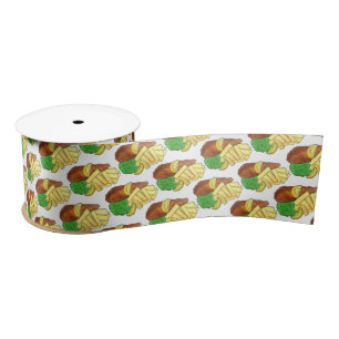 Fish and Chips Peas British Pub Chip Shop Takeaway Satin Ribbon