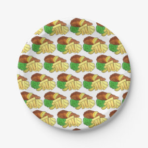 Fish and Chips Peas British Pub Restaurant Food Paper Plate