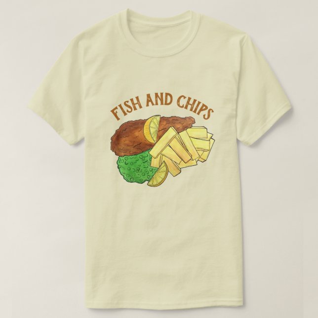 Fish and Chips Peas British Pub Restaurant Food T-Shirt (Design Front)