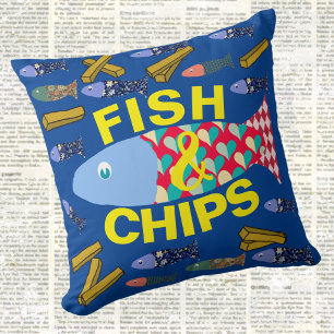 Fish and Chips, Seaside, chippy, Beach house Cushion